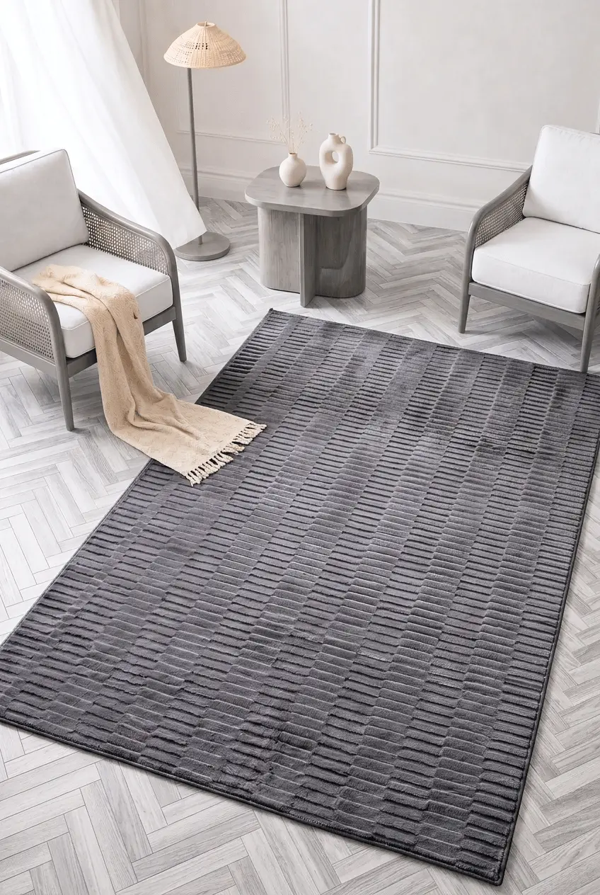 ALYA Yıkanabilir ve Kaymaz Taban Halı, Post Peluş Halı, Dekoratif Yolluk, Kilim, Mutfak, Koridor - Antrasit(1)