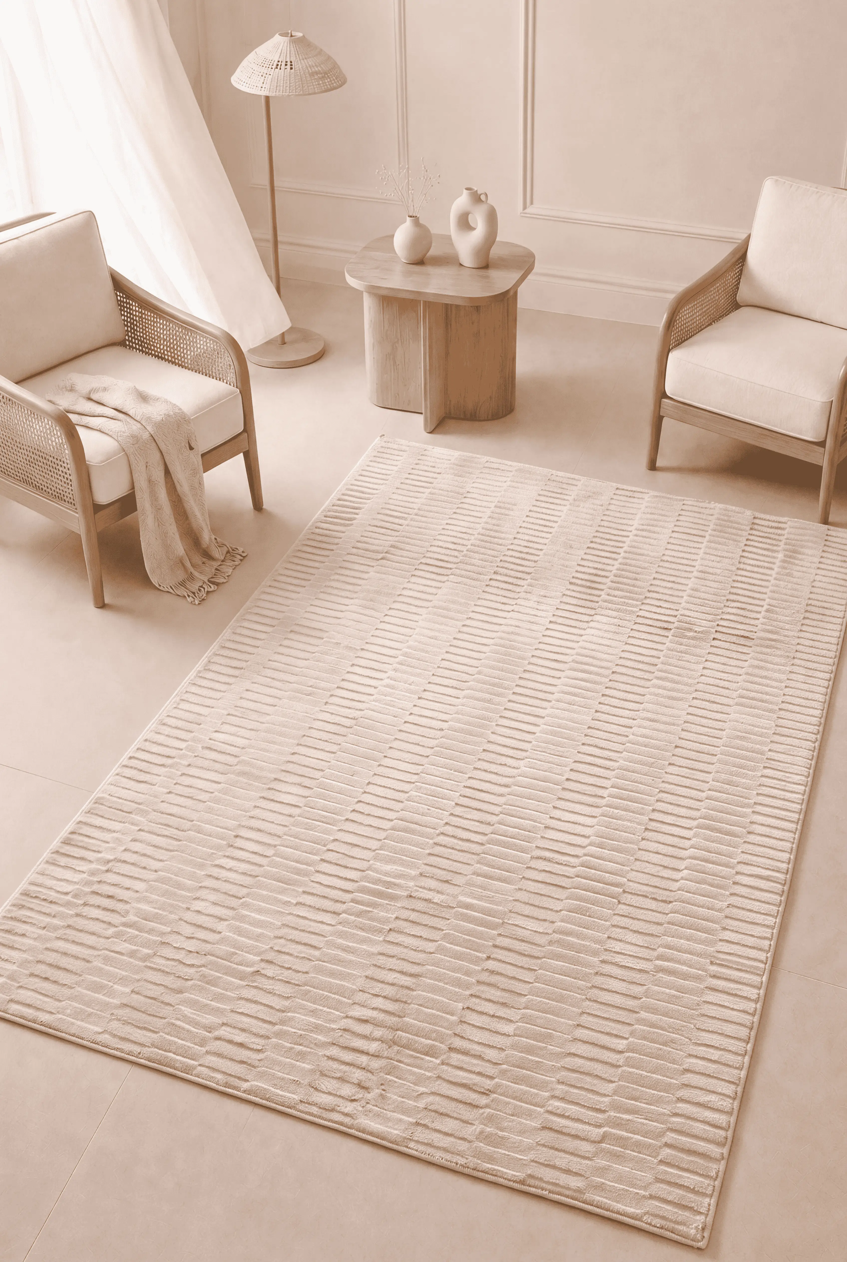 ALYA Yıkanabilir ve Kaymaz Taban Halı, Post Peluş Halı, Dekoratif Yolluk, Kilim, Mutfak, Koridor - Bej/Bej
