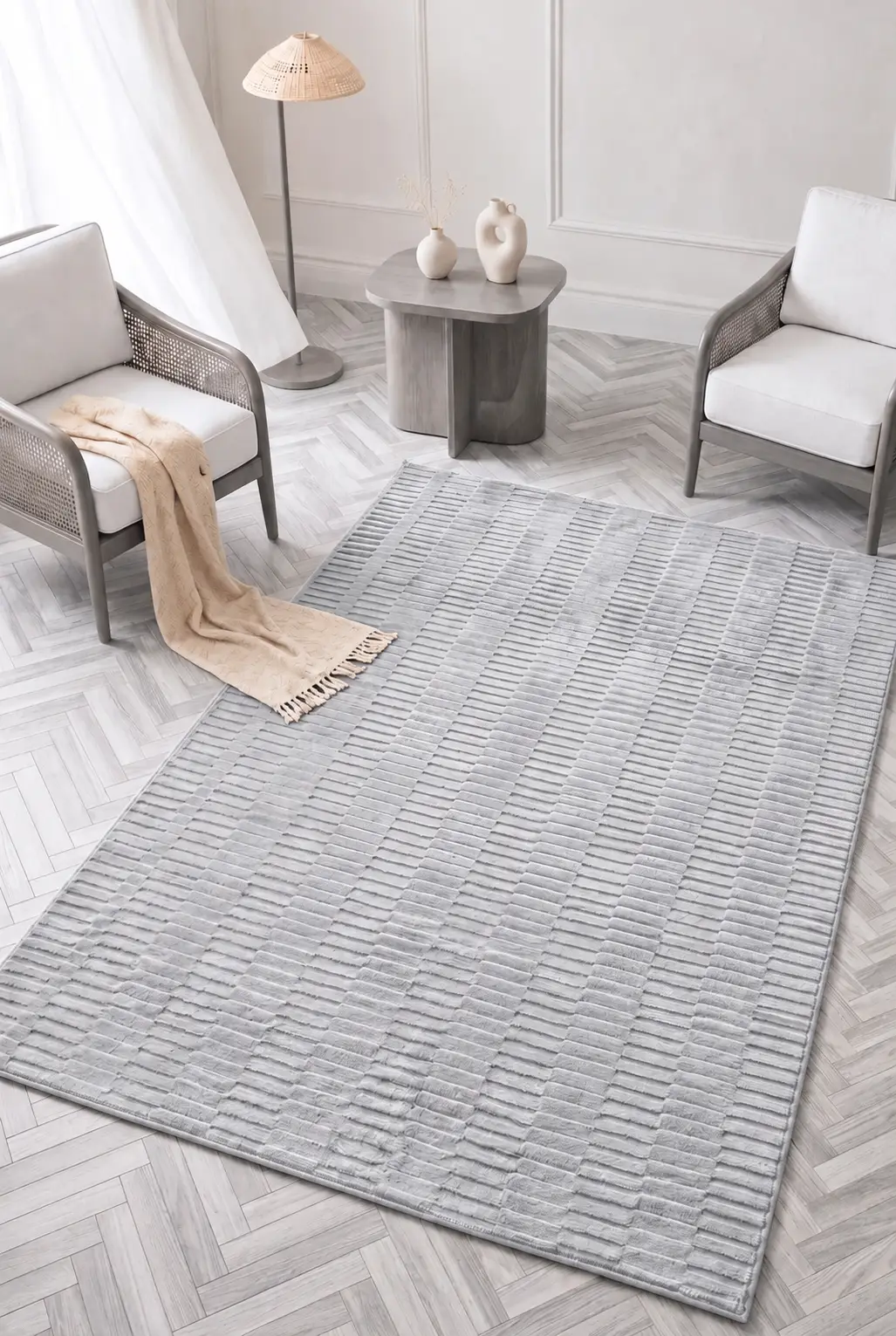 ALYA Yıkanabilir ve Kaymaz Taban Halı, Post Peluş Halı, Dekoratif Yolluk, Kilim, Mutfak, Koridor - Gri/Gri