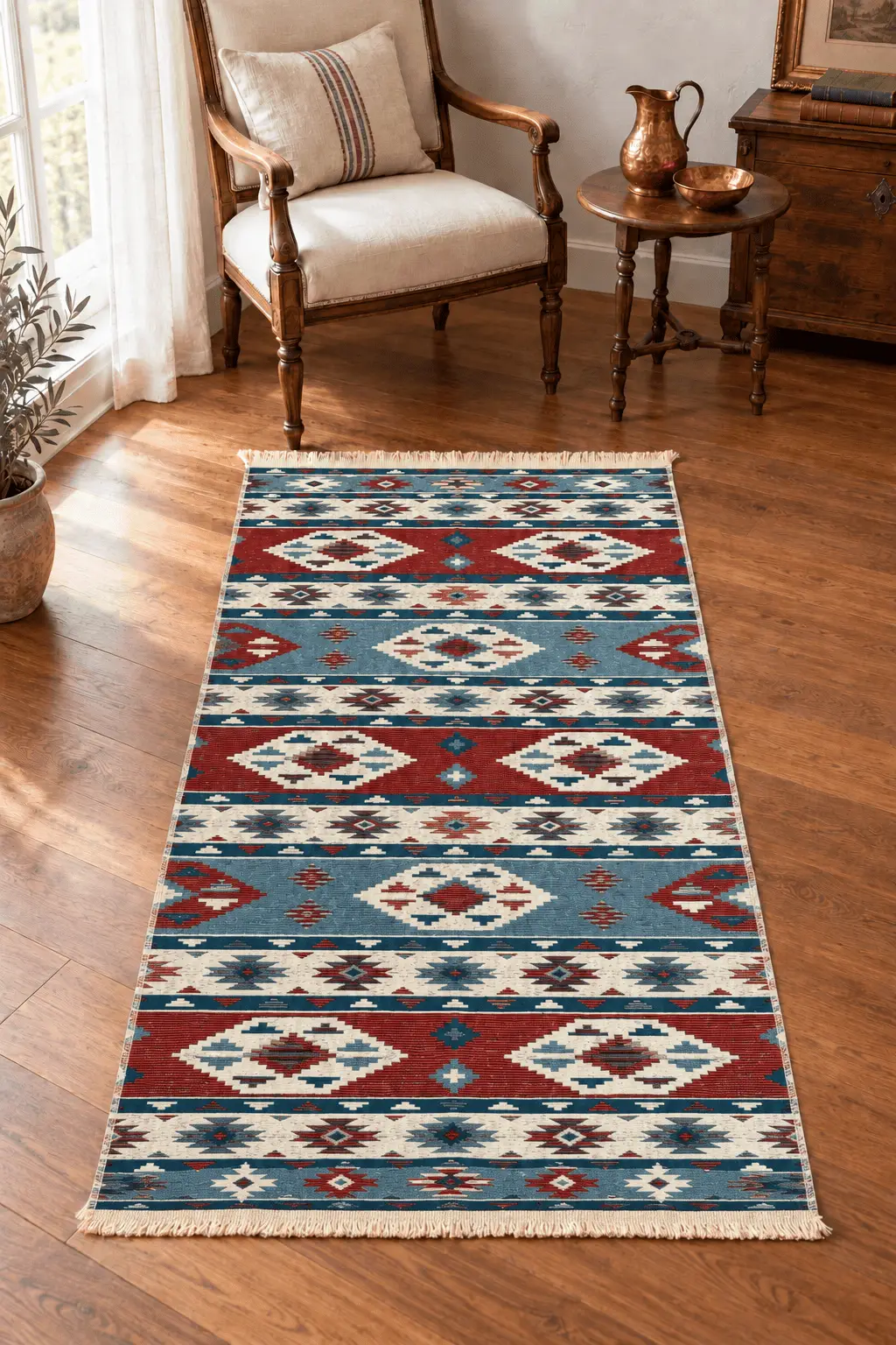 KARADAĞ Eskitme Vintage Kilim, Mutfak ve Balkon Kilimi, Yıkanabilir ve Renkli Halı, Çift Taraflı 