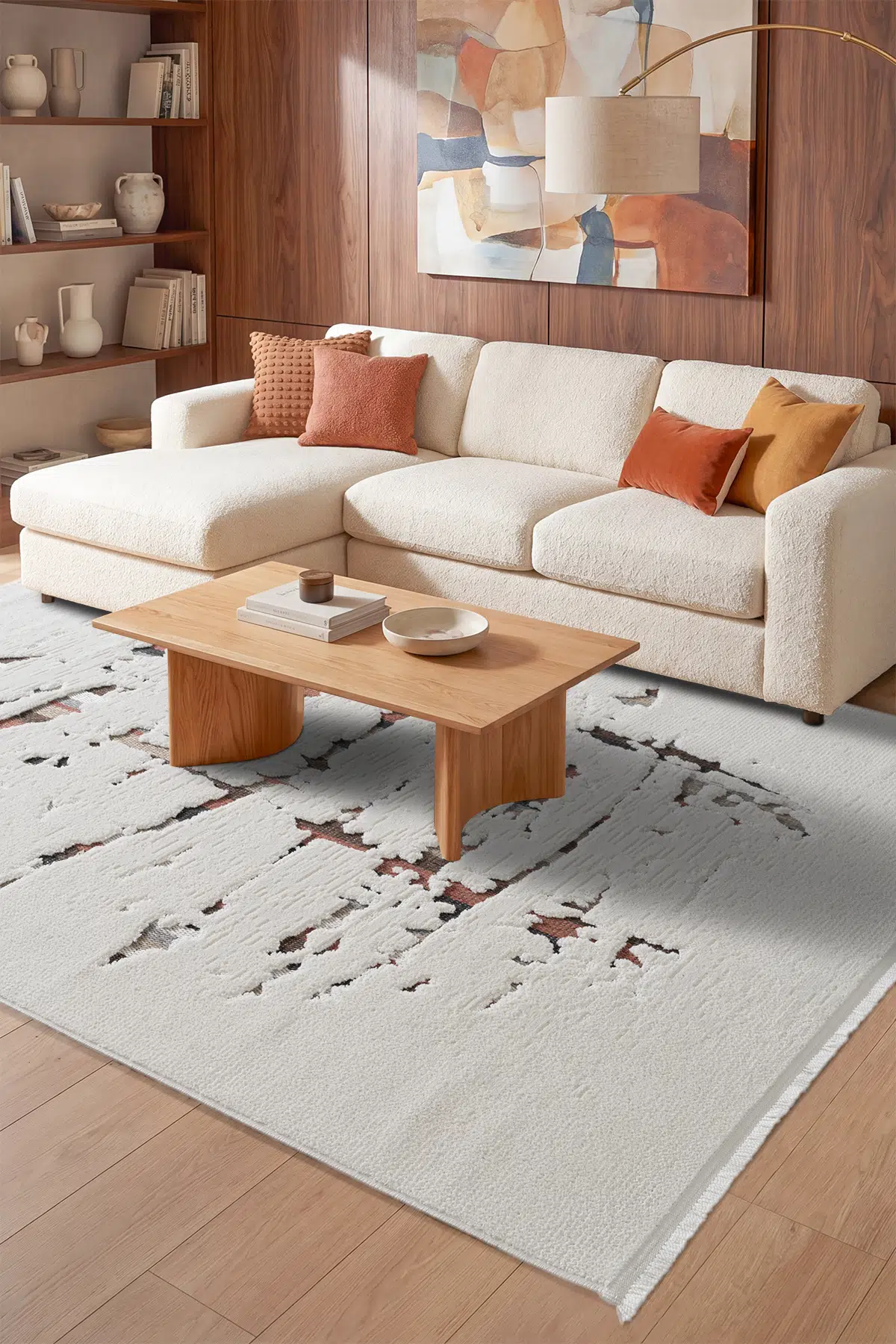 BOLOGNA Yumuşak Tuşeli Hav ve Multi Renk Sisal Püskül Kenar Modern Makine Dokuma Halı - Krem/Multi(2)